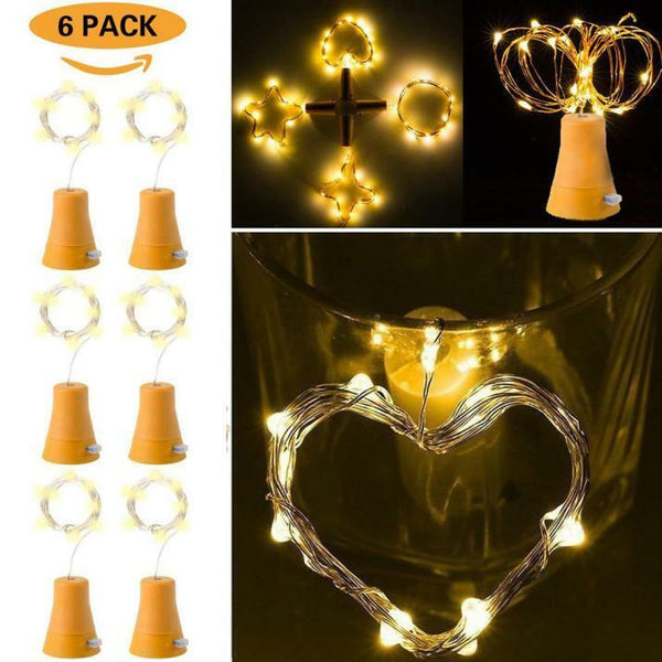 6X Solar Powered LED Night Fairy Waterproof Warm White Wine Bottle Cork Light