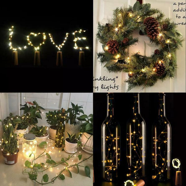 6X Solar Powered LED Night Fairy Waterproof Warm White Wine Bottle Cork Light