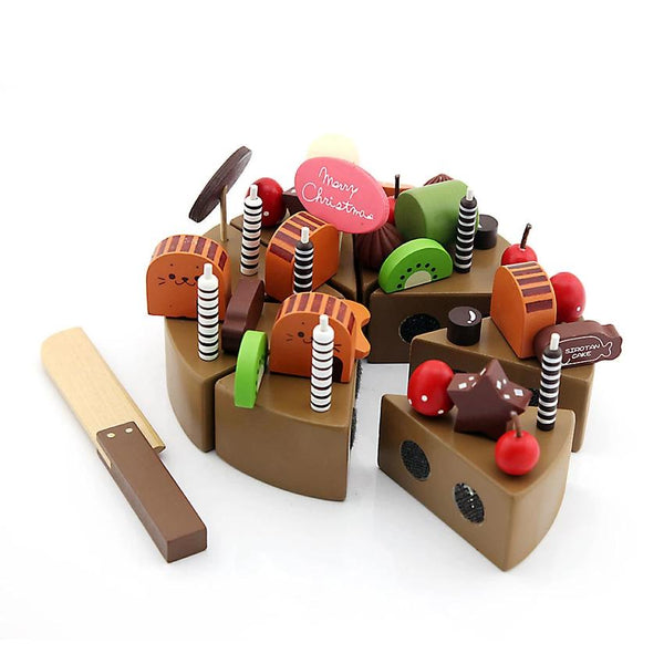 Kids Kid Wooden Chocolate Birthday Set Playset Chopped Cake Decoration Party Toy