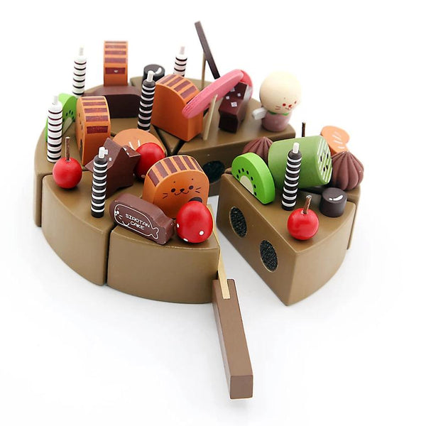 Kids Kid Wooden Chocolate Birthday Set Playset Chopped Cake Decoration Party Toy