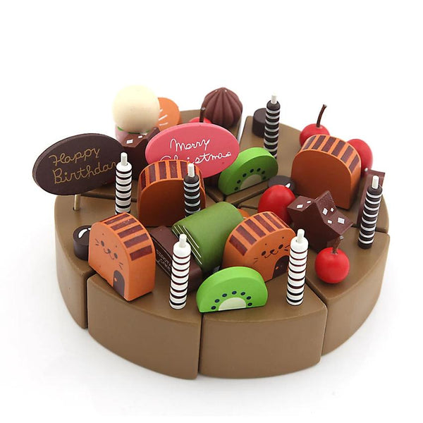 Kids Kid Wooden Chocolate Birthday Set Playset Chopped Cake Decoration Party Toy