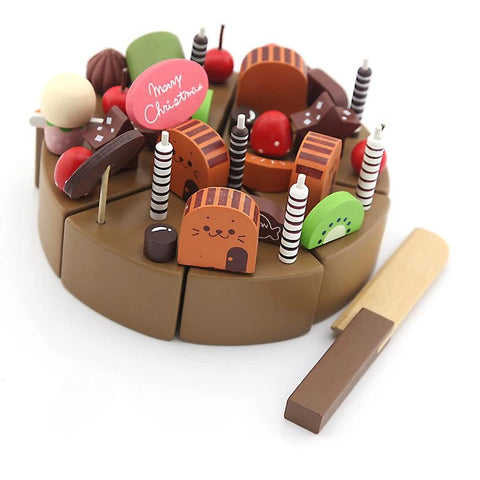 Kids Kid Wooden Chocolate Birthday Set Playset Chopped Cake Decoration Party Toy