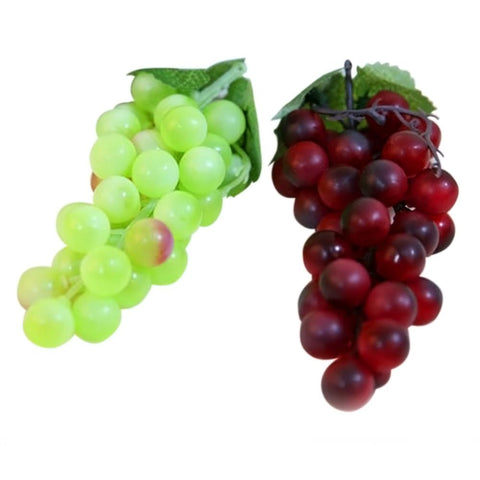 2 Bunch of Soft Plastic Artificial Lifelike Simulation Green and Purple Grapes Model Fruit for Home Decoration