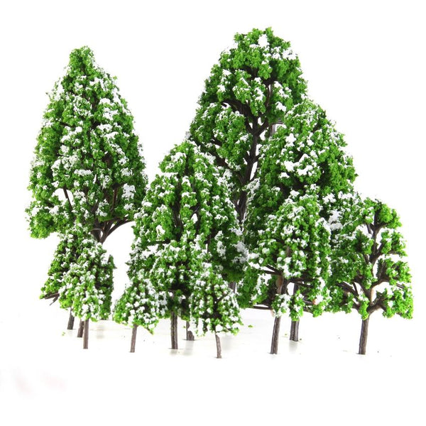 12pcs Light Green Poplar Trees Model Train Snow Scenery 2.5-16 cm 1:500-1:50