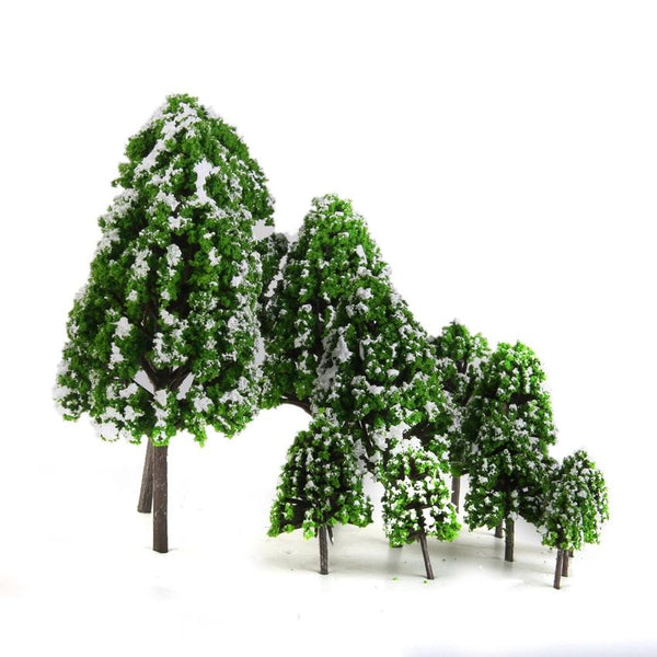 12pcs Light Green Poplar Trees Model Train Snow Scenery 2.5-16 cm 1:500-1:50
