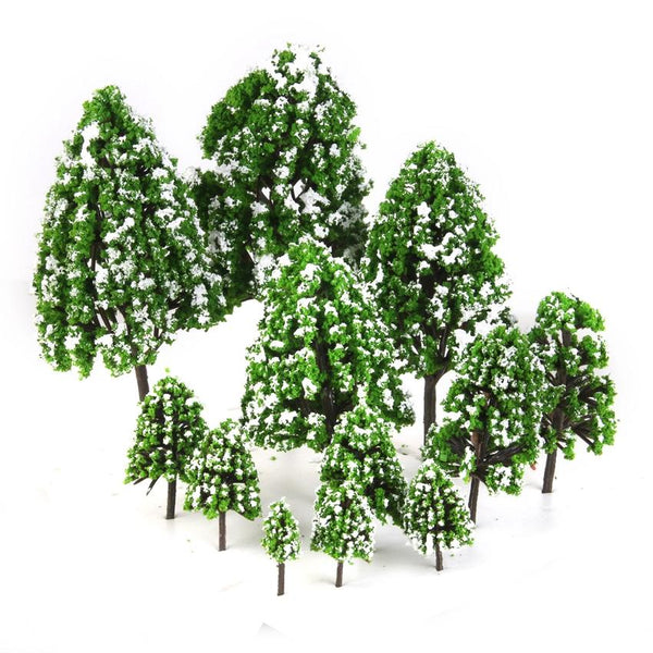 12pcs Light Green Poplar Trees Model Train Snow Scenery 2.5-16 cm 1:500-1:50