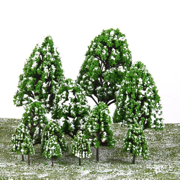 12pcs Light Green Poplar Trees Model Train Snow Scenery 2.5-16 cm 1:500-1:50