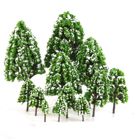 12pcs Light Green Poplar Trees Model Train Snow Scenery 2.5-16 cm 1:500-1:50