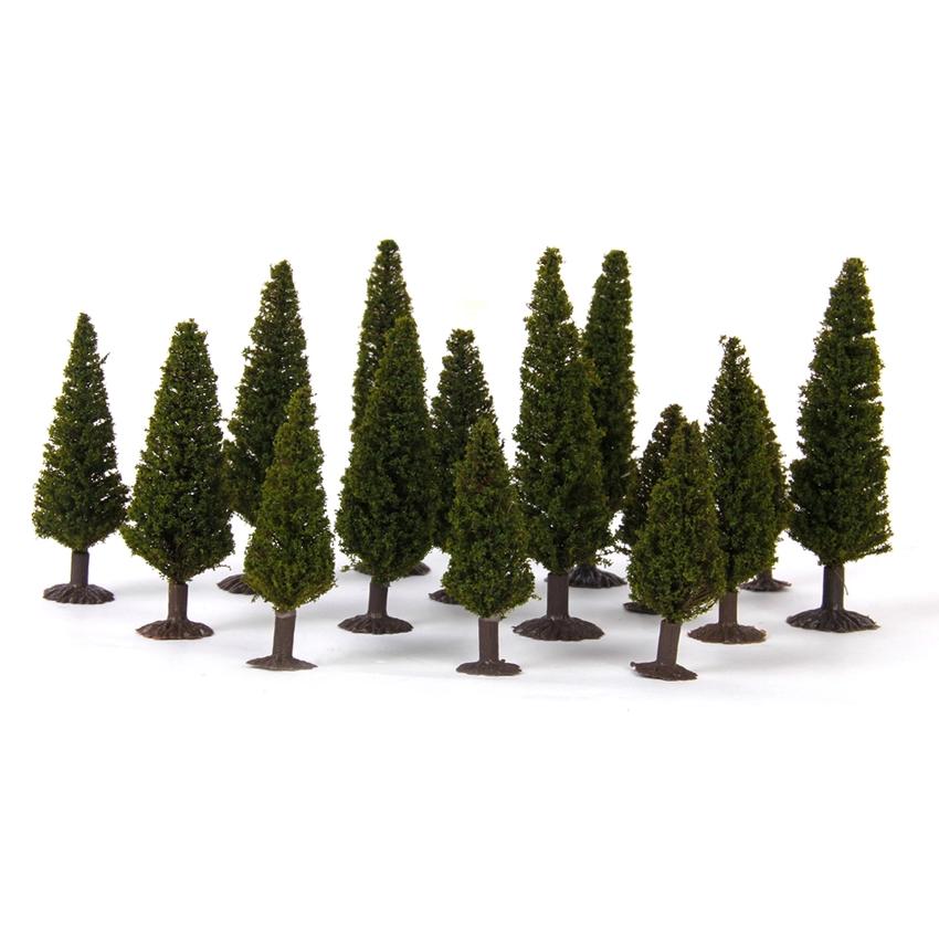 15pieces 2.36 Inch 3.94 Inch Green Scenery Landscape Model Cedar Trees
