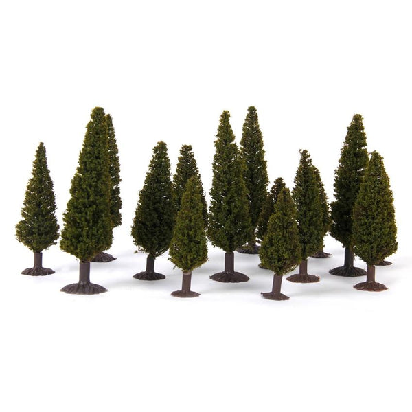 15pieces 2.36 Inch 3.94 Inch Green Scenery Landscape Model Cedar Trees