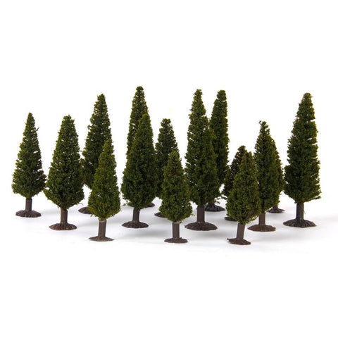 15pieces 2.36 Inch 3.94 Inch Green Scenery Landscape Model Cedar Trees
