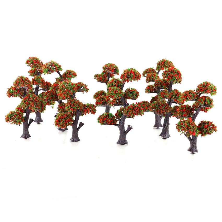 Plastic Model Trees with Red Flowers 1:75 and 1:100 10pcs