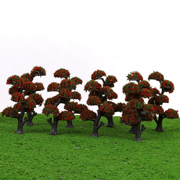 Plastic Model Trees with Red Flowers 1:75 and 1:100 10pcs
