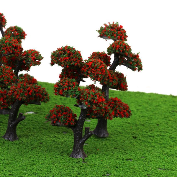 Plastic Model Trees with Red Flowers 1:75 and 1:100 10pcs