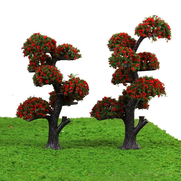 Plastic Model Trees with Red Flowers 1:75 and 1:100 10pcs