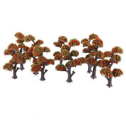 Plastic Model Trees with Red Flowers 1:75 and 1:100 10pcs
