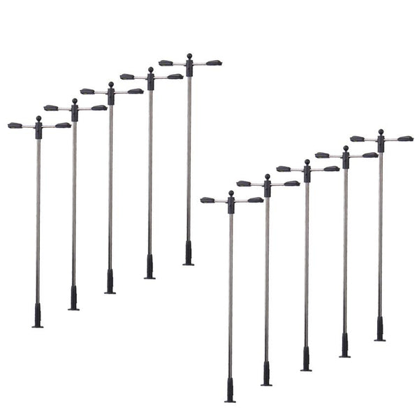 10 Pcs Model Street Lamp Lights Double Head For Model Train Layout Scenery