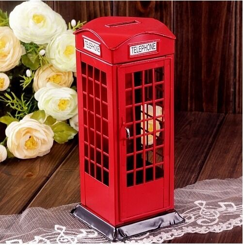 Red Vintage Telephone Phone Booth Postbox Saving Coin Piggy Bank for UK London