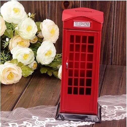 Red Vintage Telephone Phone Booth Postbox Saving Coin Piggy Bank for UK London