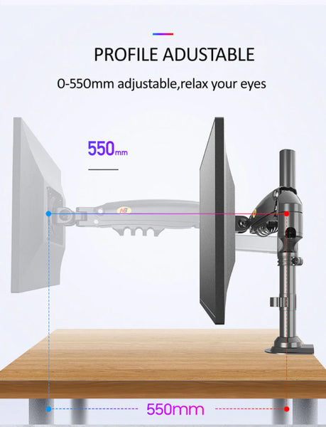 Adjustable Gas Spring Strut Dual 360 Degree Flexi Monitor Stand Clamp Mount Arm