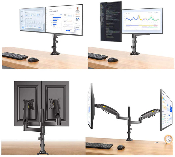 Adjustable Gas Spring Strut Dual 360 Degree Flexi Monitor Stand Clamp Mount Arm