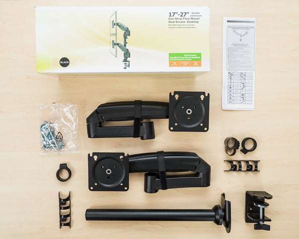 Adjustable Gas Spring Strut Dual 360 Degree Flexi Monitor Stand Clamp Mount Arm