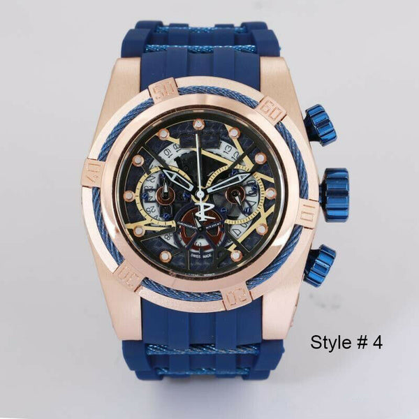 Men Mechanical Analogue Analog Watch 4 Dials Dial Rubber Strap Sports Wristwatch
