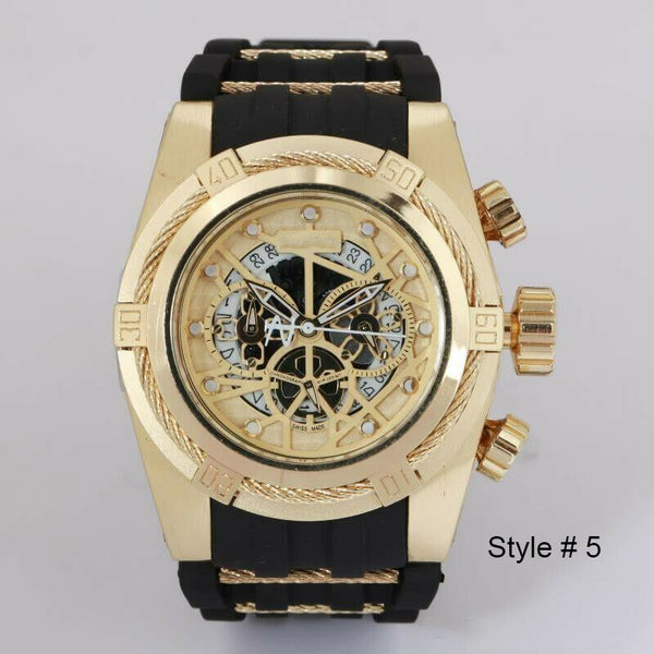 Men Mechanical Analogue Analog Watch 4 Dials Dial Rubber Strap Sports Wristwatch