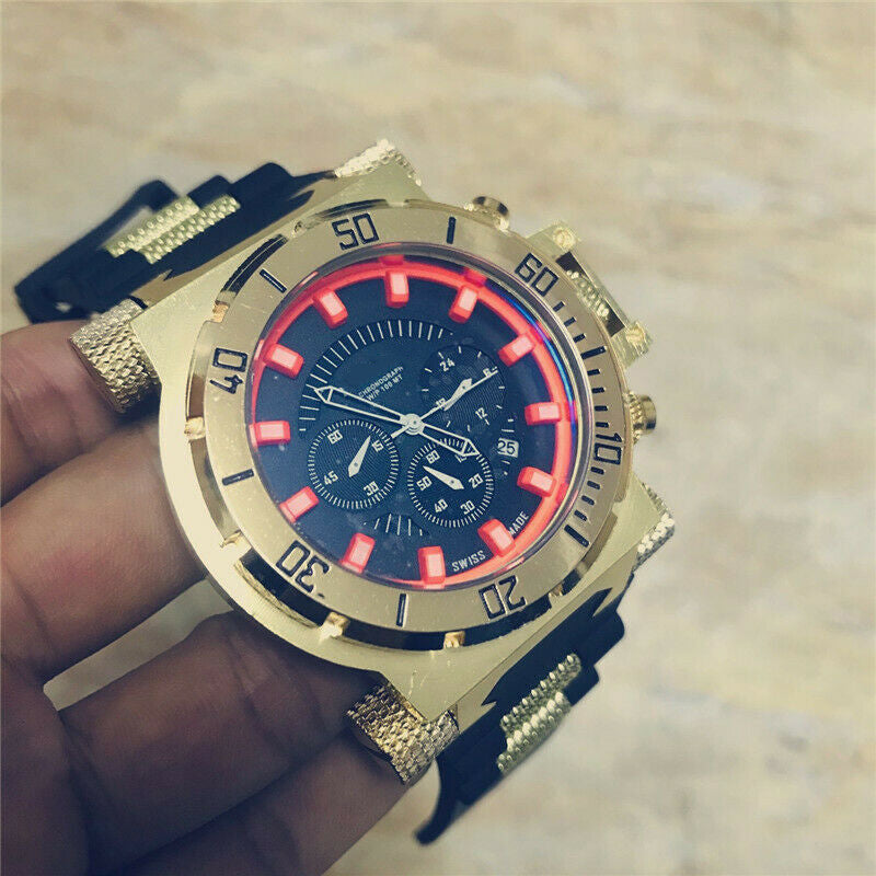 Quartz Luxury Rare Watch Gold Watches 4 Dials Date Chronograph Rubber Wristwatch