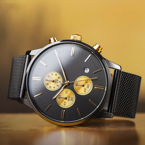 Smart High Class Chronograph Stainless Steel Mesh Strap Military Sport Quartz