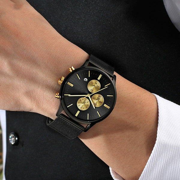 Smart High Class Chronograph Stainless Steel Mesh Strap Military Sport Quartz