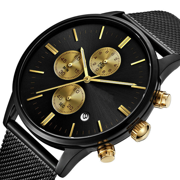 Smart High Class Chronograph Stainless Steel Mesh Strap Military Sport Quartz