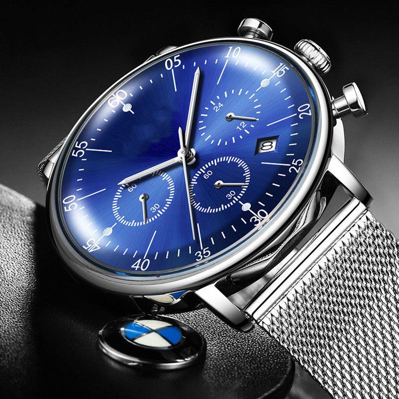 Good Great Look Watches Slim Men Luxury Blue Stainless Steel Watch Water Resist
