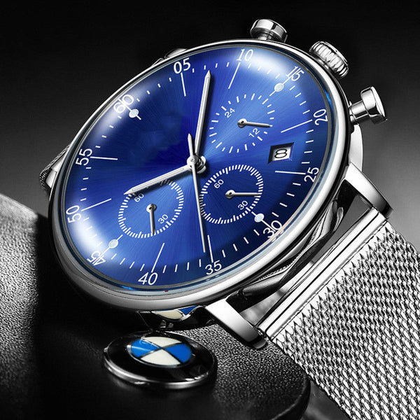 Good Great Look Watches Slim Men Luxury Blue Stainless Steel Watch Water Resist