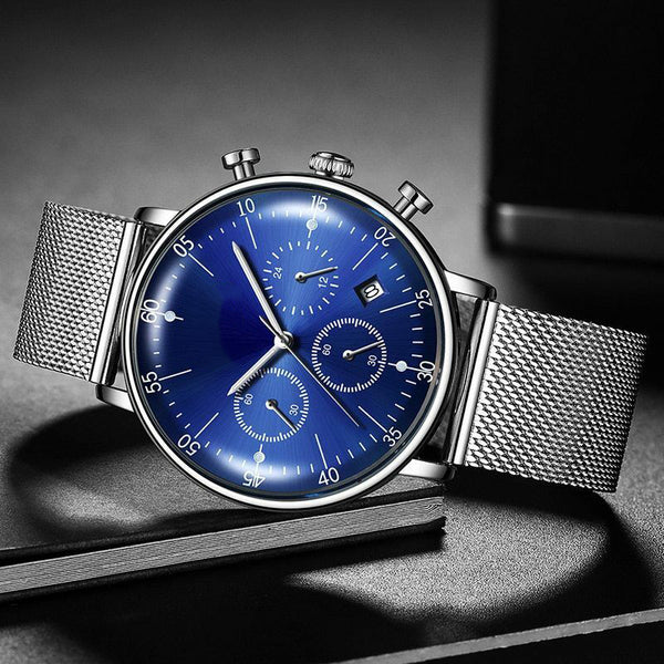Good Great Look Watches Slim Men Luxury Blue Stainless Steel Watch Water Resist