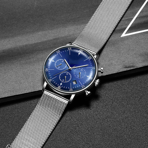 Good Great Look Watches Slim Men Luxury Blue Stainless Steel Watch Water Resist