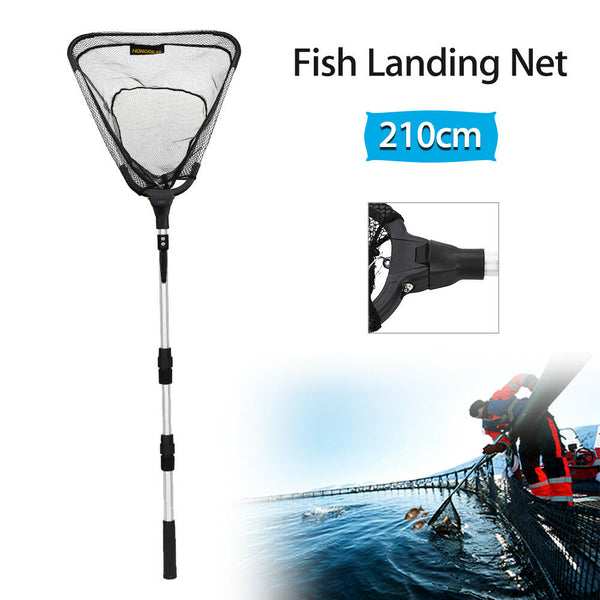 Portable Triangular Folding Fishing Landing Net w/ Pole Rod 2 Meters Catch Fish