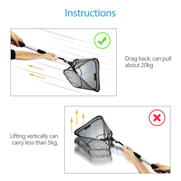 Portable Triangular Folding Fishing Landing Net w/ Pole Rod 2 Meters Catch Fish