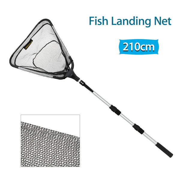 Portable Triangular Folding Fishing Landing Net w/ Pole Rod 2 Meters Catch Fish