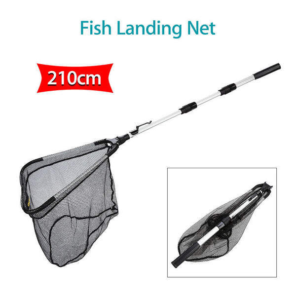 Portable Triangular Folding Fishing Landing Net w/ Pole Rod 2 Meters Catch Fish