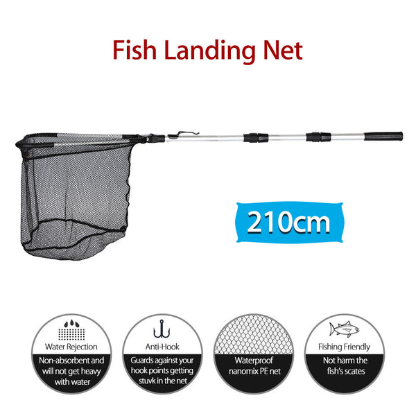 Portable Triangular Folding Fishing Landing Net w/ Pole Rod 2 Meters Catch Fish