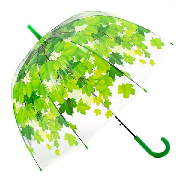 Transparent Birdcage Green Autumn Leaf Leaves Fall Lady Waterproof Rain Umbrella