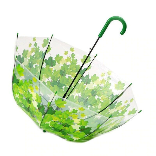 Transparent Birdcage Green Autumn Leaf Leaves Fall Lady Waterproof Rain Umbrella