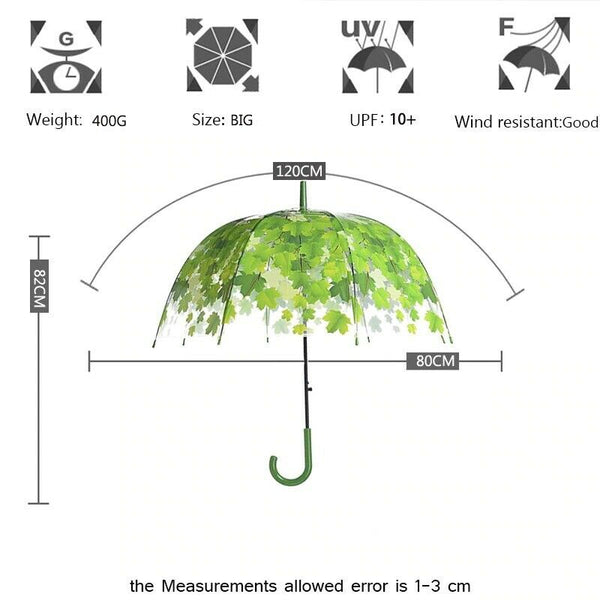 Transparent Birdcage Green Autumn Leaf Leaves Fall Lady Waterproof Rain Umbrella