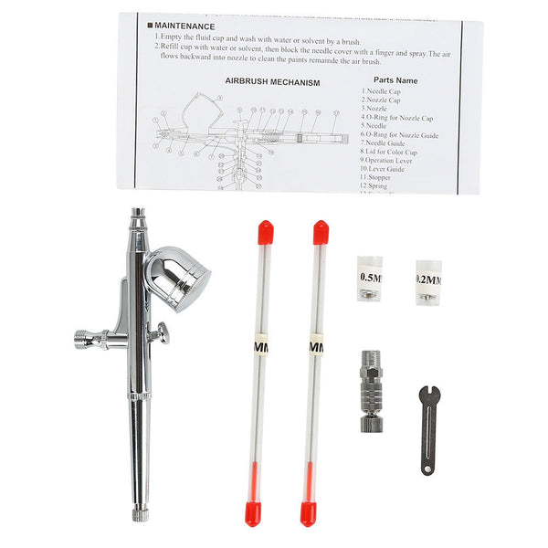 0.2 mm Dual Action Gravity Feed Airbrush Spray Gun Paint Tattoo Art DIY Tool Kit
