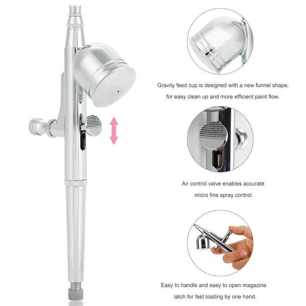 0.2 mm Dual Action Gravity Feed Airbrush Spray Gun Paint Tattoo Art DIY Tool Kit