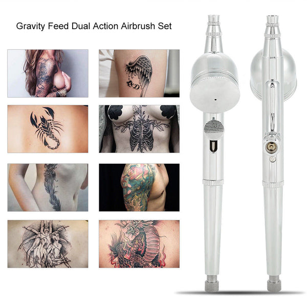 0.2 mm Dual Action Gravity Feed Airbrush Spray Gun Paint Tattoo Art DIY Tool Kit