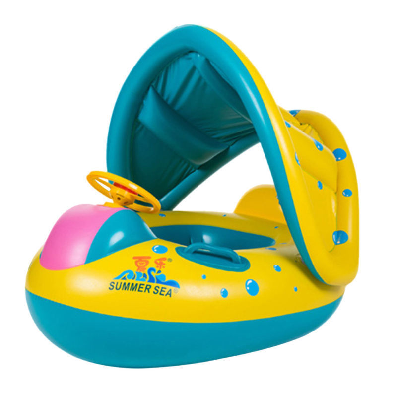 Baby Safety Swim Ring Inflatable Toddler Float Swimming Pool Water Seat Canopy