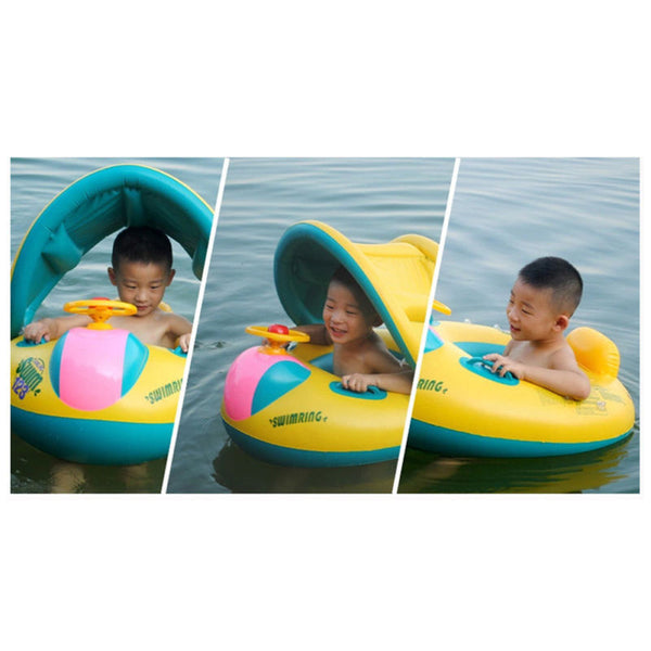 Baby Safety Swim Ring Inflatable Toddler Float Swimming Pool Water Seat Canopy