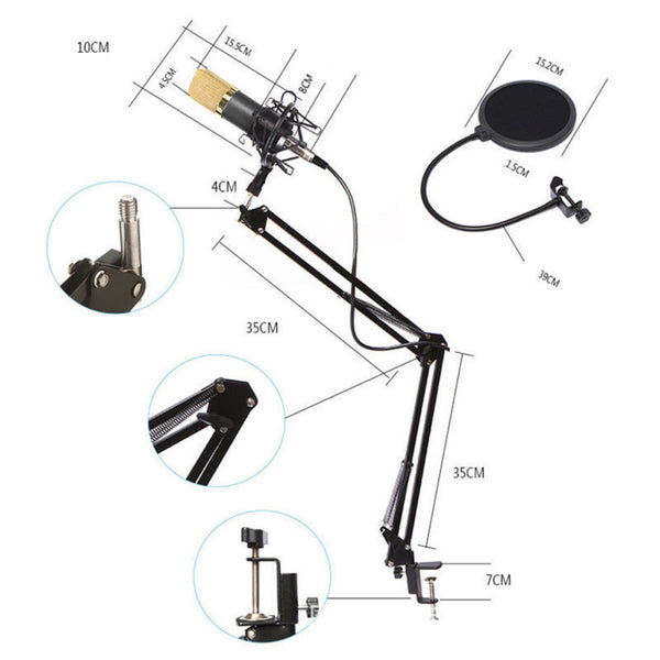 Studio Recording Condenser Microphone with Mic Suspension Arm Stand Shock Mount